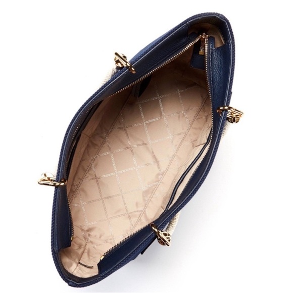 Never Been Used Michael Kors Amy Navy Blue Leather Handbag With Rope Handles - Picture 2 of 6